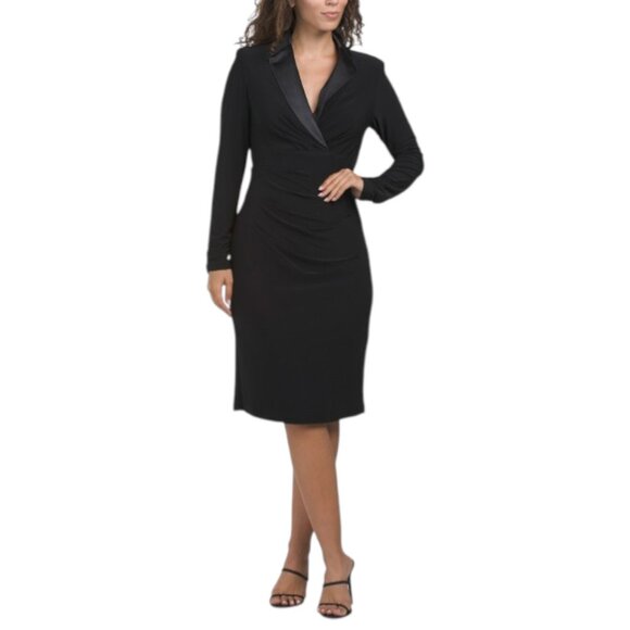 ADRIANNA PAPELL Jersey And Satin Tuxedo Sheath Dress - Picture 1 of 2